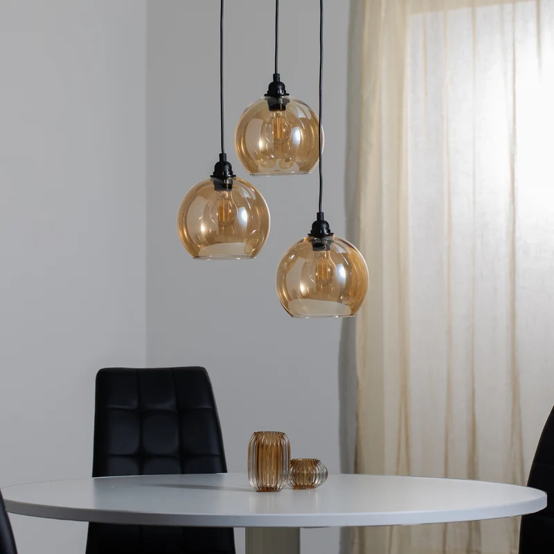 B-Ware Hängelampe Gold 021 3-flammig LED Hängeleuchte dimmbar gold transparent Ø20cm