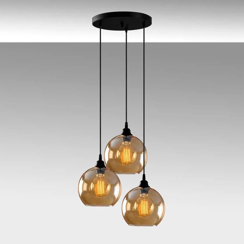 B-Ware Hängelampe Gold 021 3-flammig LED Hängeleuchte dimmbar gold transparent Ø20cm