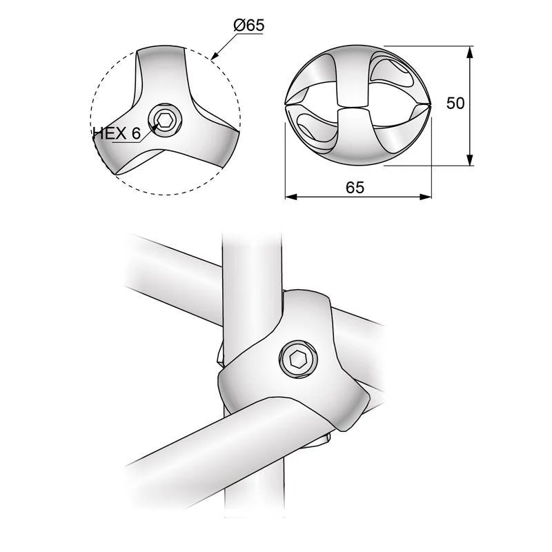 25mm Dreifacher Rohrverbinder, Chrom