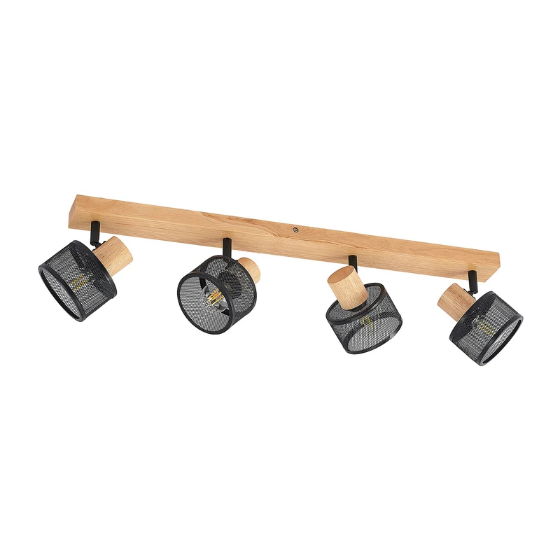 B-Ware Lindby Deckenstrahler Evinora 4-flg LED Strahler Lampe dimmbar schwarz Holz 77cm