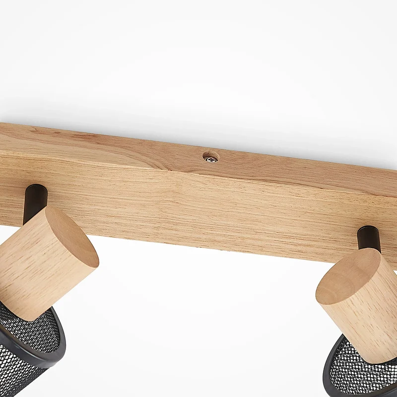 B-Ware Lindby Deckenstrahler Evinora 4-flg LED Strahler Lampe dimmbar schwarz Holz 77cm
