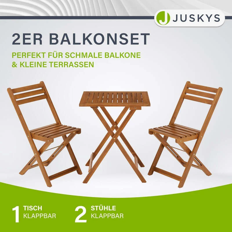 B-Ware Balkonmöbel Set 3-teilig Akazienholz klappbar platzsparend Tisch Stuhl natur