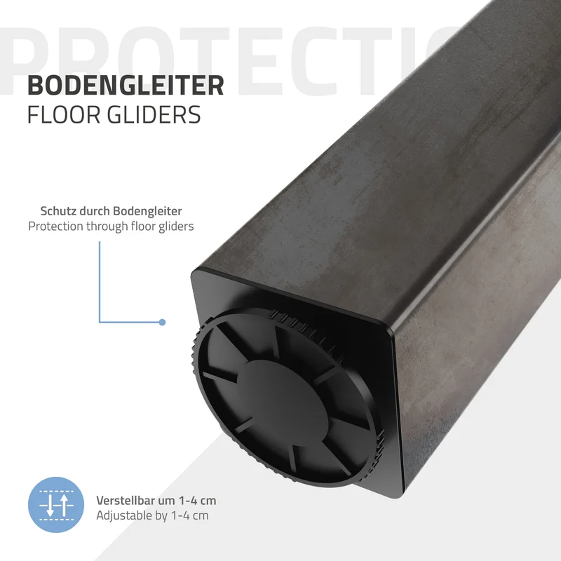 4er Set Tischbeine I-Design 90cm Industrial Tischgestell aus pulverbeschichteter Stahl, Profil 8x8cm, höhenverstellbare Möbelfüße ML-Design