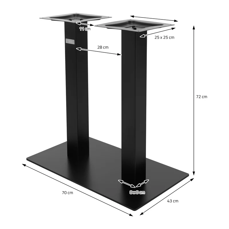 Tischgestell Doppel Schwarz Höhe 72cm Stahl pulverbeschichtet 70x43cm Bodenplatte ML-Design