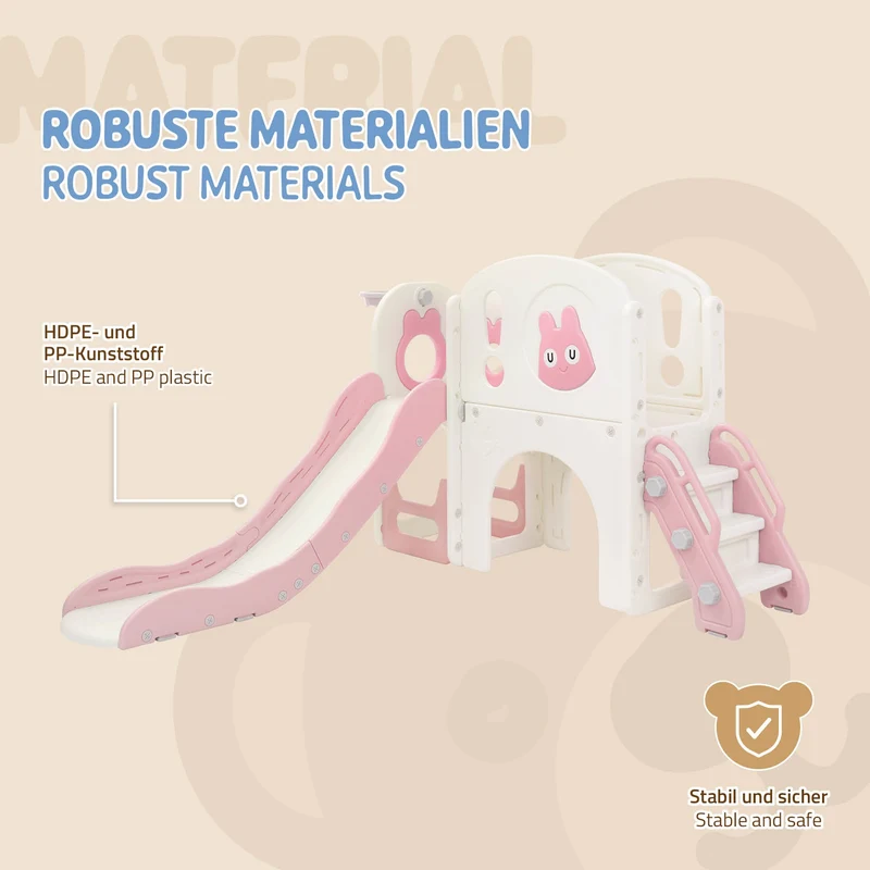 Kinderrutsche mit Spielturm Rosa-Weiß 5in1 mit Basketballkorb und Kletterwand Indoor/Outdoor für Kleinkinder ab 3 Jahren Joyz