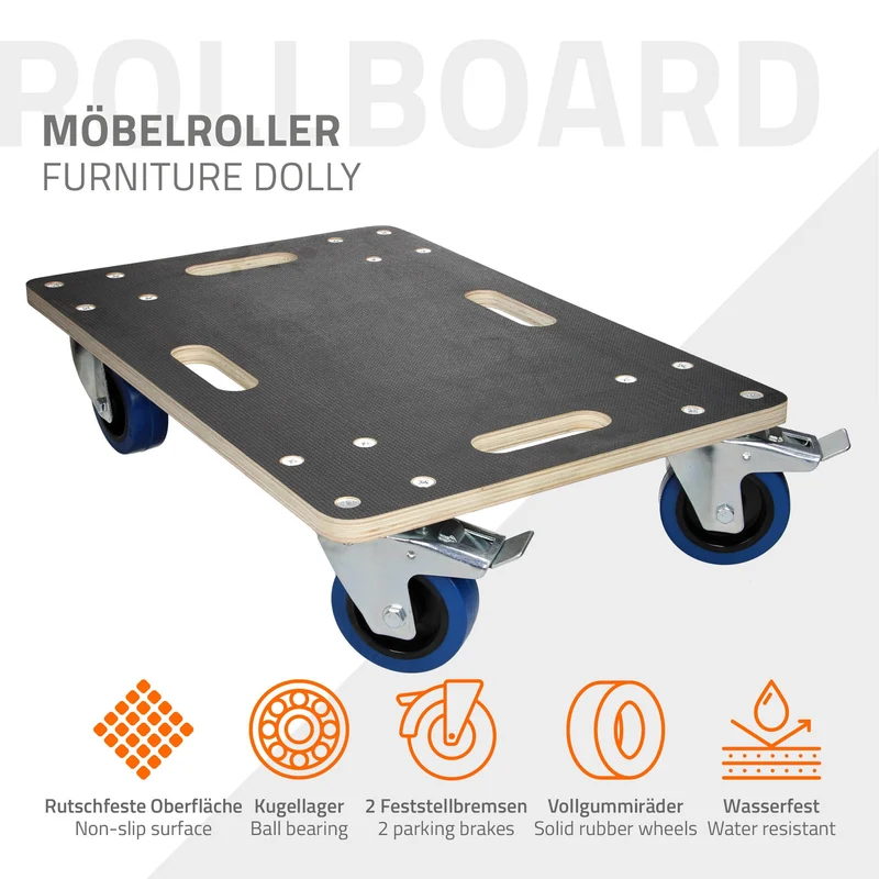 2er Set Rollbrett Möbelroller 40 x 60 cm aus Multiplex mit Feststellbremsen Tragkraft 800 kg