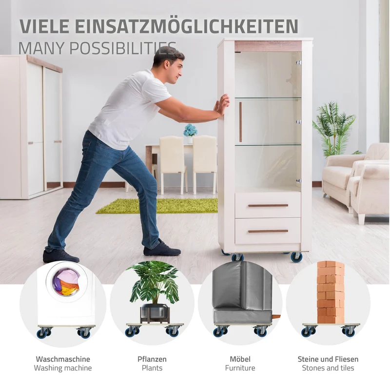 2er Set Rollbrett Möbelroller 40 x 60 cm aus Multiplex mit Feststellbremsen Tragkraft 800 kg