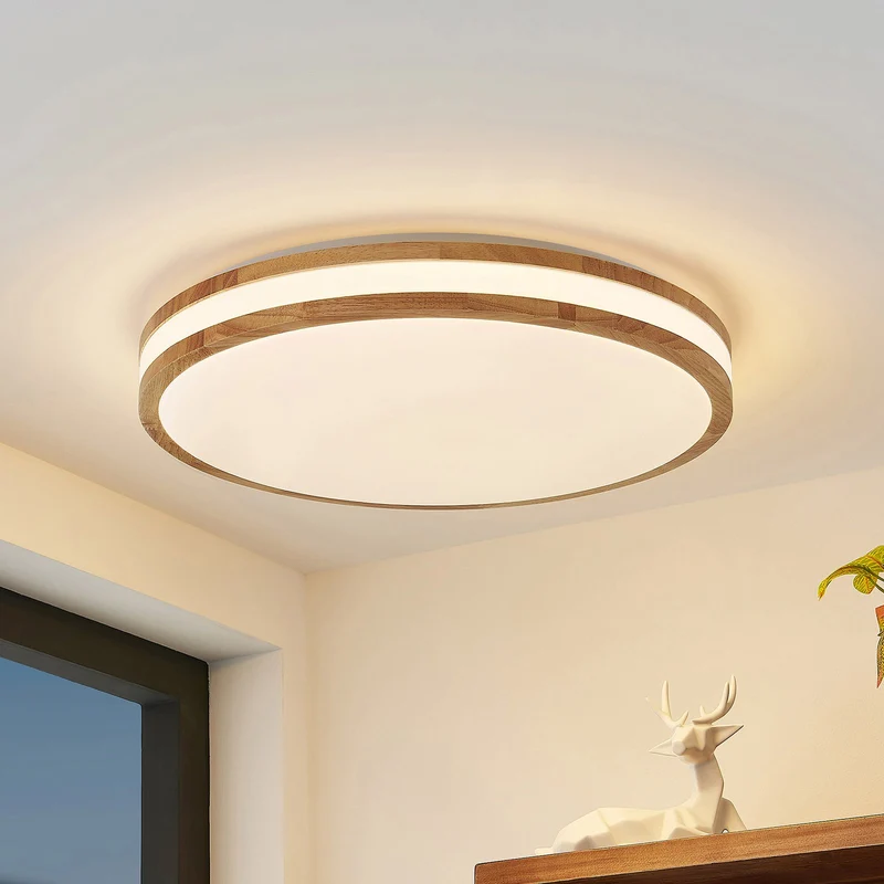 B-Ware Lindby Deckenlampe Emiva LED Leuchte dimmbar Holz hell CCT 50cm 3000K-6500K