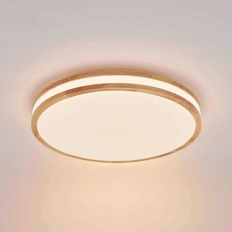 B-Ware Lindby Deckenlampe Emiva LED Leuchte dimmbar Holz hell CCT 50cm 3000K-6500K