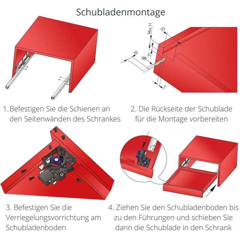 1 Satz Soft-Close Unterflurführungen Schubladenschienen, 3/4 Auszug