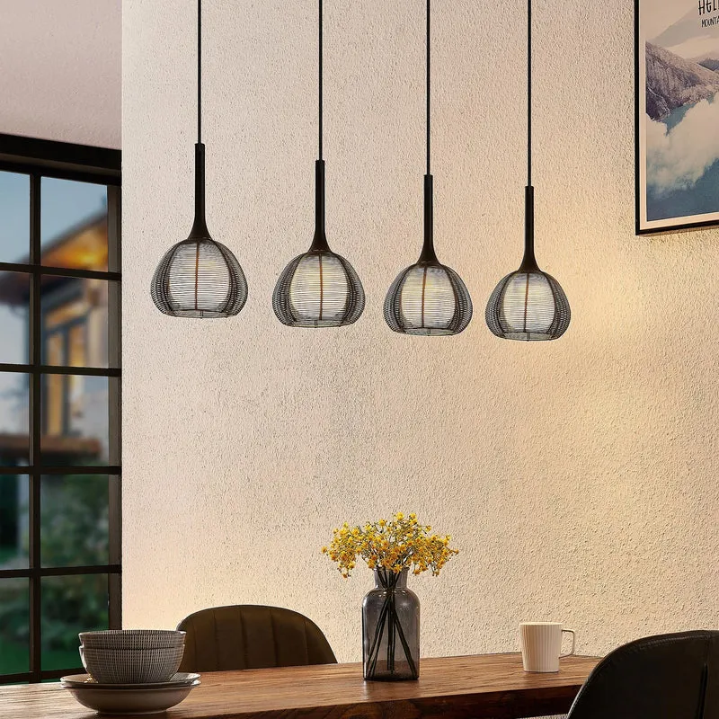 B-Ware Lucande Tetira Hängeleuchte Hängeleuchte Lampe Leuchte Esstisch 4fl lang schwarz