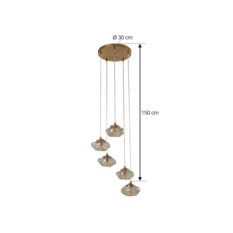 B-Ware Lindby Leuchte Hängeleuchte Piatra Glas amber messing Ø45cm 5-flg Lampe Leuc531