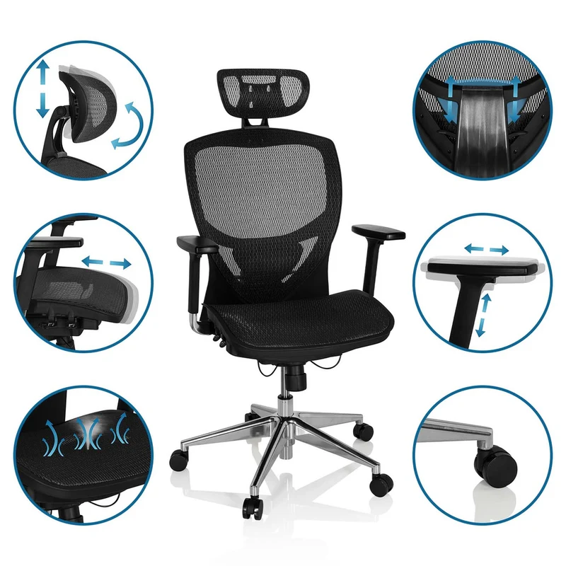 B-Ware hjh OFFICE Bürostuhl Drehstuhl VENUS ONE Netzstoff schwarz mit Armlehnen