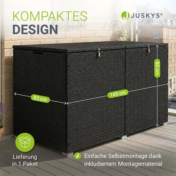 B-Ware Polyrattan Auflagenbox IkariaGartenbox 950 Liter Deckel und Innenplane Schwarz