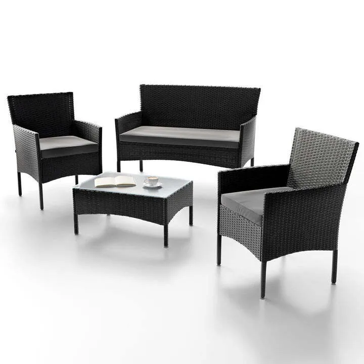 B-Ware Polyrattan Gartenmöbelset Fort Myers 4-teiliges Möbelset für Terrasse schwarz