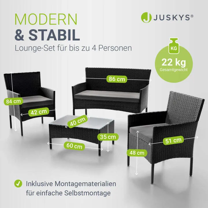 B-Ware Polyrattan Gartenmöbelset Fort Myers 4-teiliges Möbelset für Terrasse schwarz