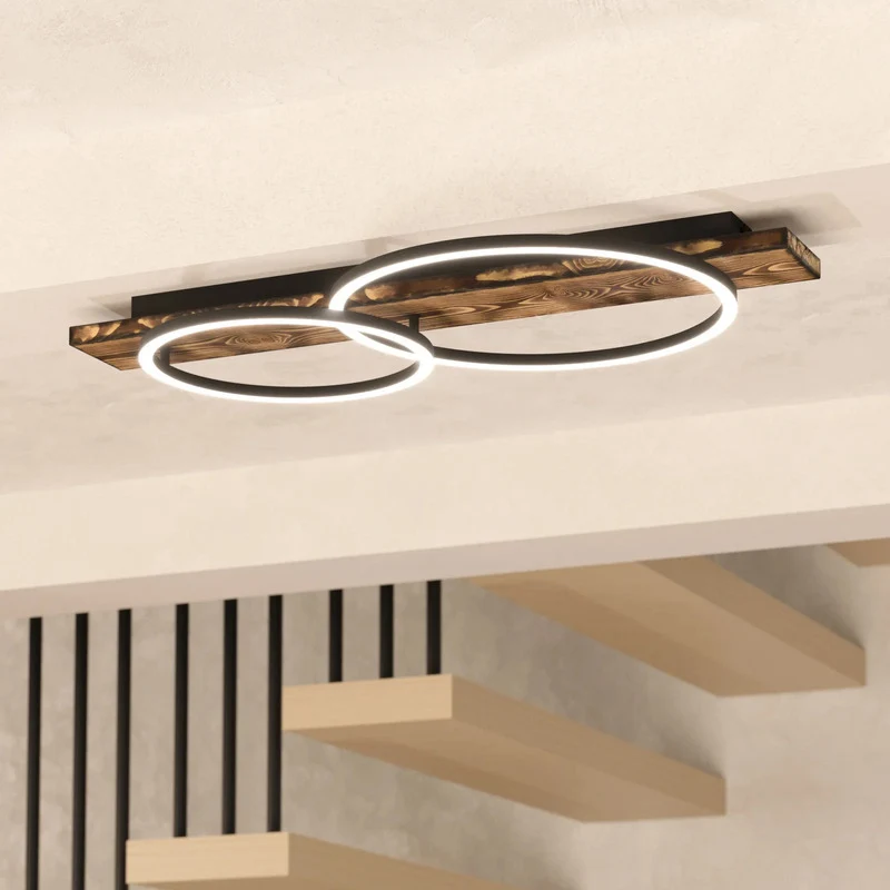 B-Ware Eglo Deckenlampe Boyal LED Leuchte Holzoptik 2-flg warmweiß braun 78x40cm