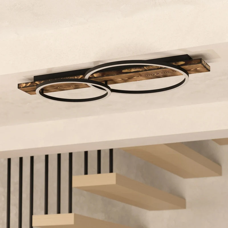 B-Ware Eglo Deckenlampe Boyal LED Leuchte Holzoptik 2-flg warmweiß braun 78x40cm