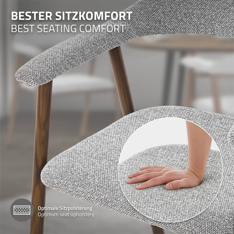 Esszimmerstühle 2er Set mit Armlehne, Rückenlehne & Webstruktur, Grau, Wohnzimmerstühle Küchenstühle Polsterstühle ML-Design