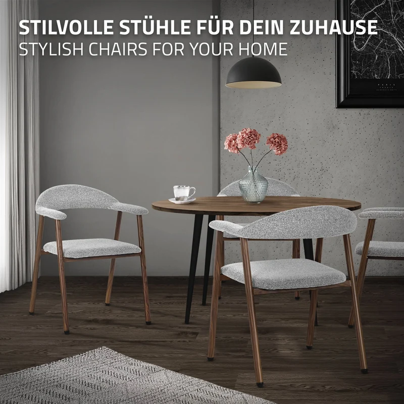 Esszimmerstühle 2er Set mit Armlehne, Rückenlehne & Webstruktur, Grau, Wohnzimmerstühle Küchenstühle Polsterstühle ML-Design