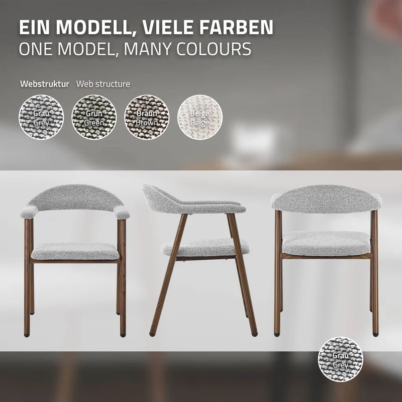 Esszimmerstühle 2er Set mit Armlehne, Rückenlehne & Webstruktur, Grau, Wohnzimmerstühle Küchenstühle Polsterstühle ML-Design