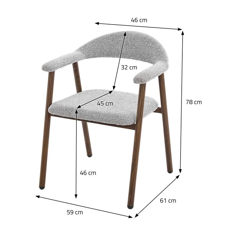 Esszimmerstühle 2er Set mit Armlehne, Rückenlehne & Webstruktur, Grau, Wohnzimmerstühle Küchenstühle Polsterstühle ML-Design