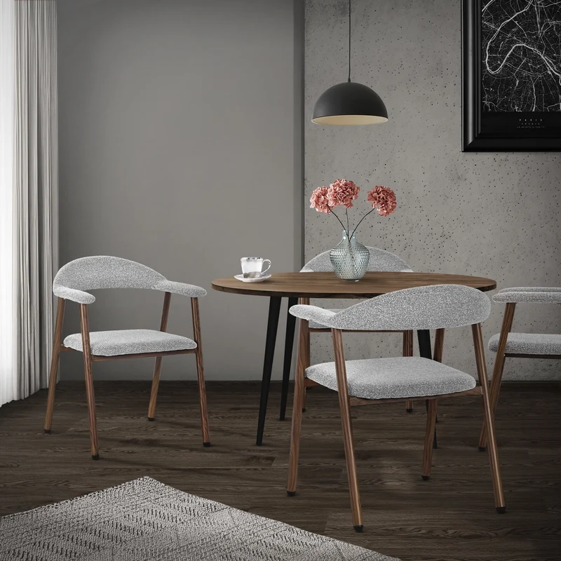 Esszimmerstühle 2er Set mit Armlehne, Rückenlehne & Webstruktur, Grau, Wohnzimmerstühle Küchenstühle Polsterstühle ML-Design