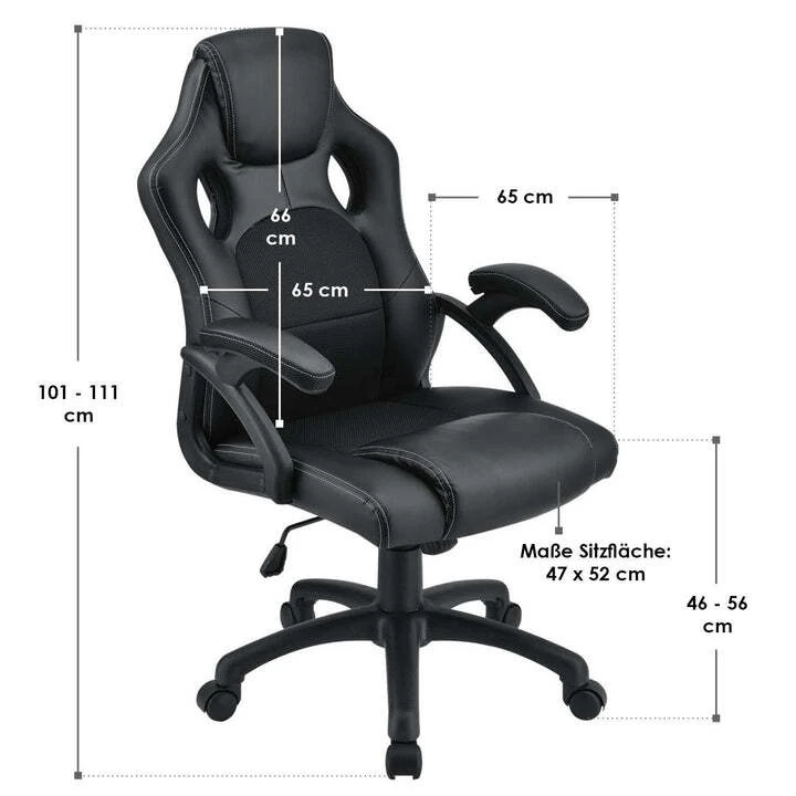 B-Ware Racing Schreibtischstuhl Montreal ergonomisch drehbar gepolstert schwarz 120kg
