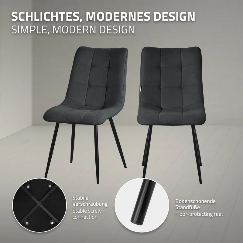 B-Ware Esszimmerstühle 2er Set Anthrazit Küchenstuhl mit Polyesterbezug und Stahlbeinen ML-Design
