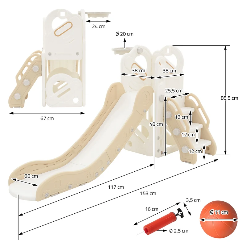 Kinder Spielturm 3in1 mit Rutsche, Basketballkorb und Kletterwand Indoor/Outdoor ab 3 Jahren Joyz