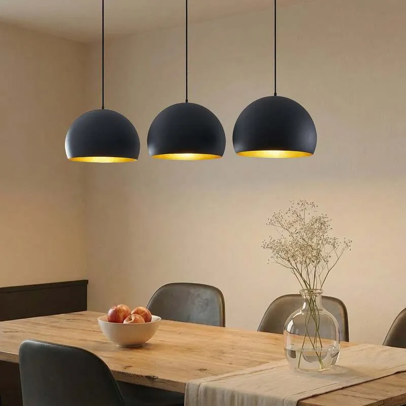 B-Ware Lindby Pendellampe Hängeleuchte Tarjei LED Lampe dimmbar schwarz-gold 146cm