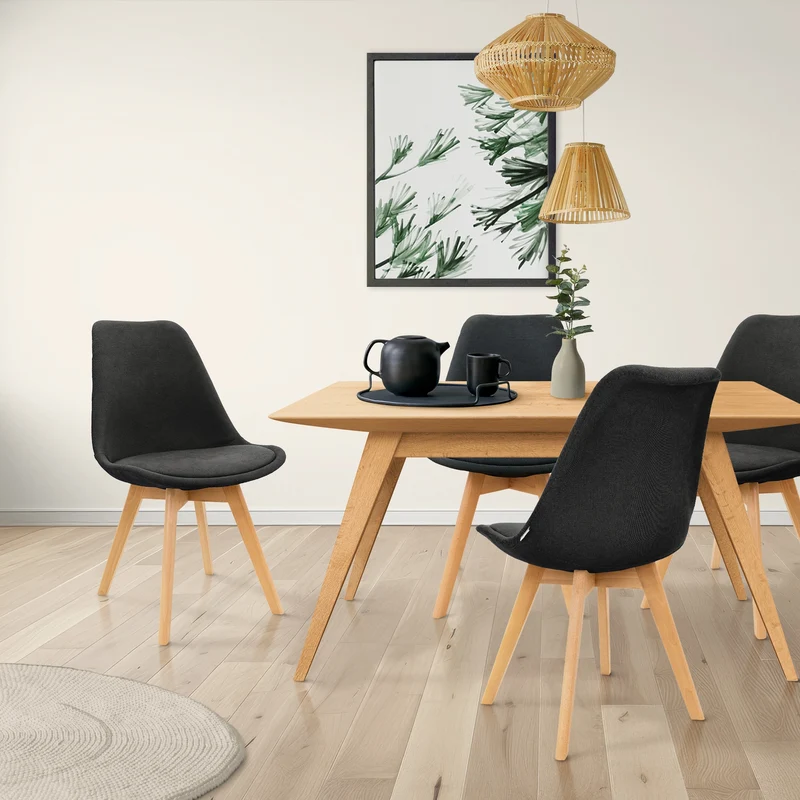 B-Ware Esszimmerstuhl 4er Set Schwarz Leinenbezug mit Holzbeinen ML-Design