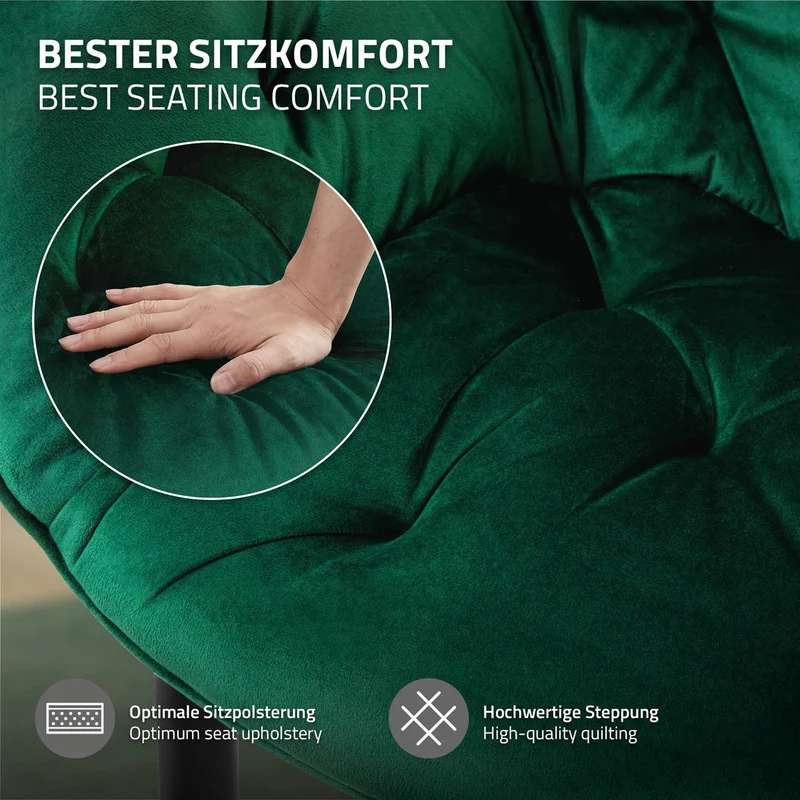B-Ware Esszimmerstuhl 2er Set Große Rauten Steppung mit Rücken- und Armlehnen Dunkelgrün Küchenstuhl mit Microfaser-Samtbezug ML-Design