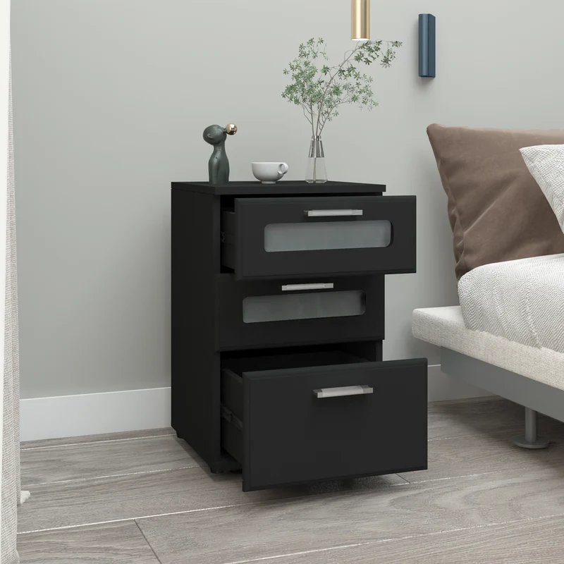 Nachttisch mit drei Schubladen 40x60x38 cm Schwarz aus Holz ML-Design