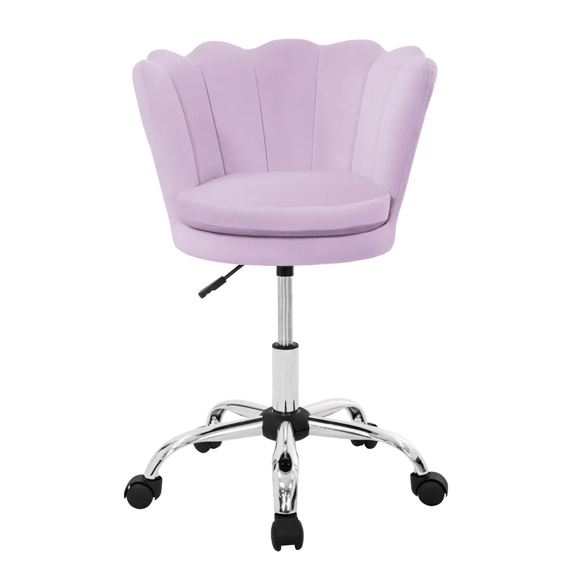 B-Ware Bürostuhl mit Rollen und Rückenlehne Muscheldesign 55x60 cm Lila aus Samt Schminktisch Stuhl ML-Design