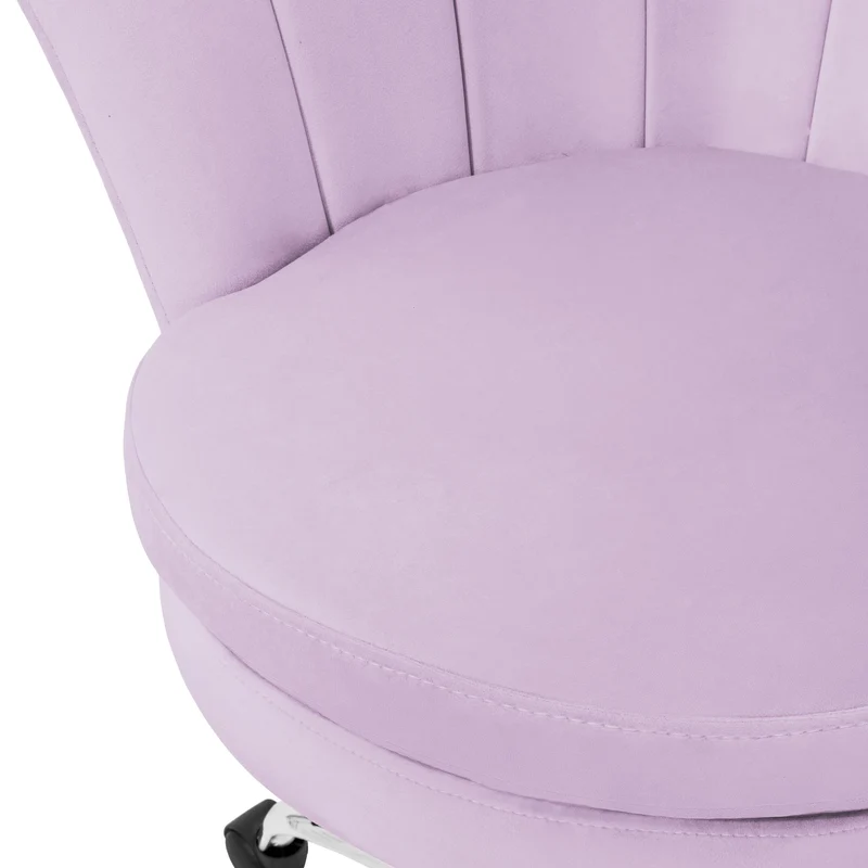 B-Ware Bürostuhl mit Rollen und Rückenlehne Muscheldesign 55x60 cm Lila aus Samt Schminktisch Stuhl ML-Design