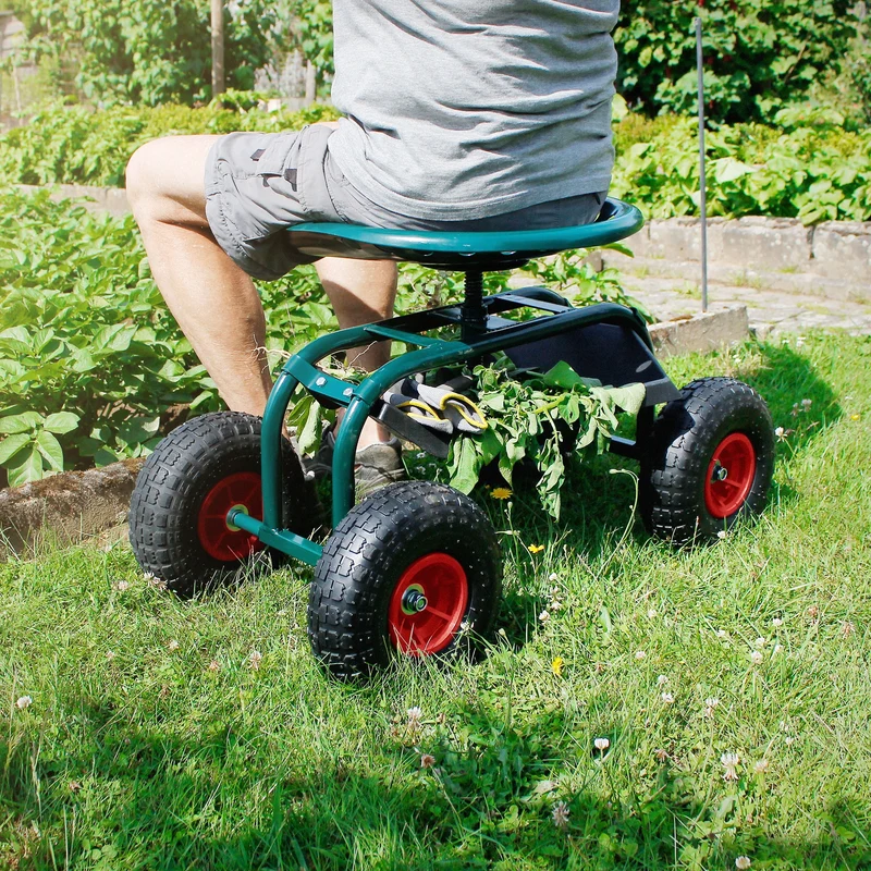B-Ware Gartenrollsitz 360° drehbar und höhenverstellbar, Rollsitz aus Stahl mit Ablagefläche & breite Reifen bis 150 kg