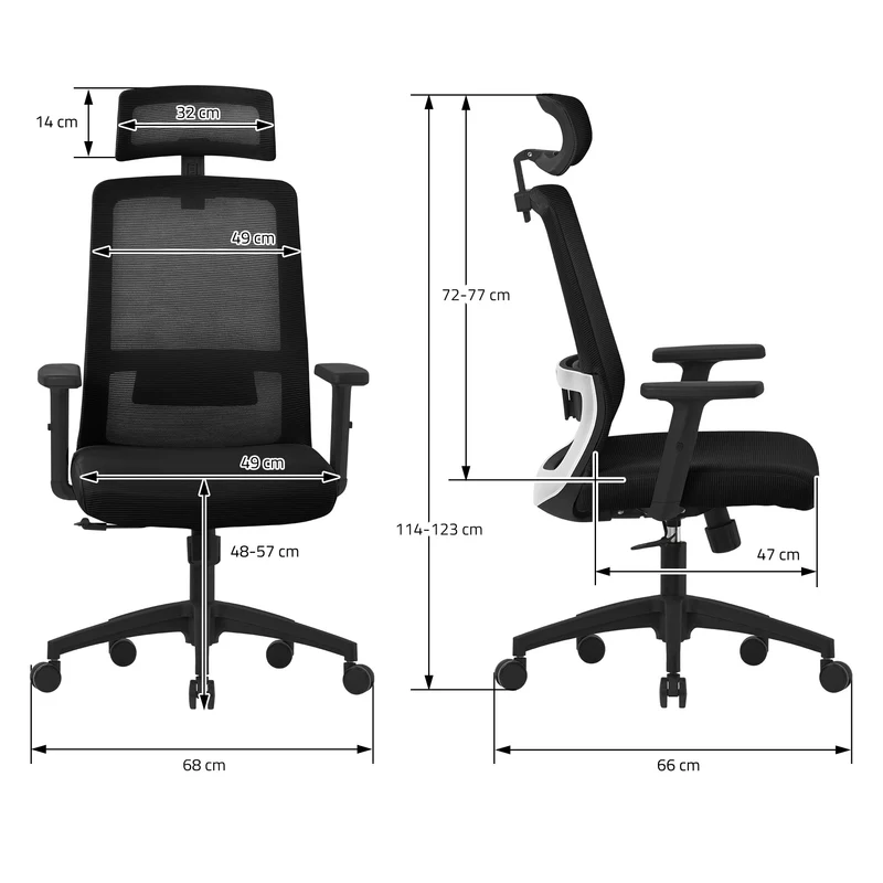 B-Ware Ergonomischer Bürostuhl Schwarz Netzgewebe mit verstellbaren Armlehnen und Kopfstütze ML-Design