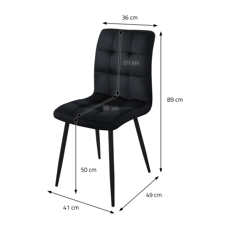 B-Ware Esszimmerstuhl 4er Set Quadrat Steppung Schwarz Samtbezug mit Metallbeinen inkl. Montagematerial ML-Design