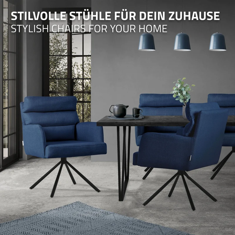 B-Ware Esszimmerstuhl Dunkelblau drehbar mit abnehmbaren Rückenkissen gepolstert bis 120 Kilogramm