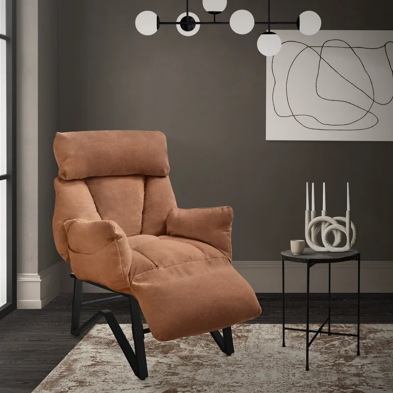 B-Ware Loungesessel mit Armlehnen Braun Relaxsessel mit Leinenbezug ML-Design