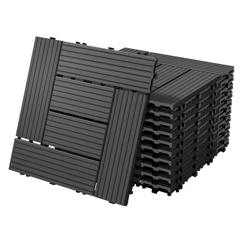 B-Ware WPC Terrassenfliesen 30x30 cm 11er Set für 1m² Hellbraun in Holzoptik Mosaik mit Drainage und Klicksystem