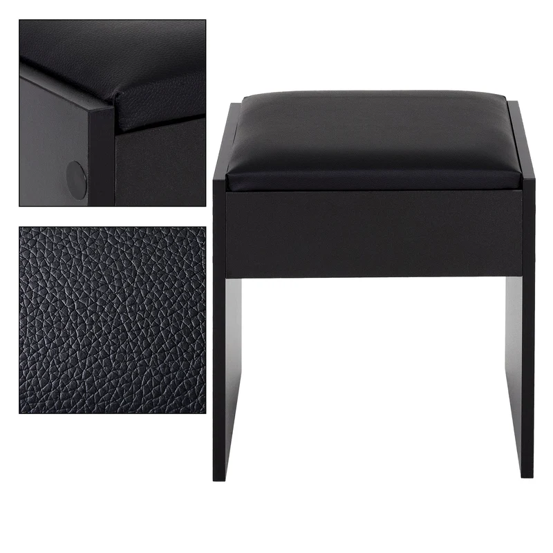 Schminktisch Frisiertisch 108x40x140 cm in Schwarz mit Spiegel, LED Beleuchtung, Schublade & Hocker ML-Design