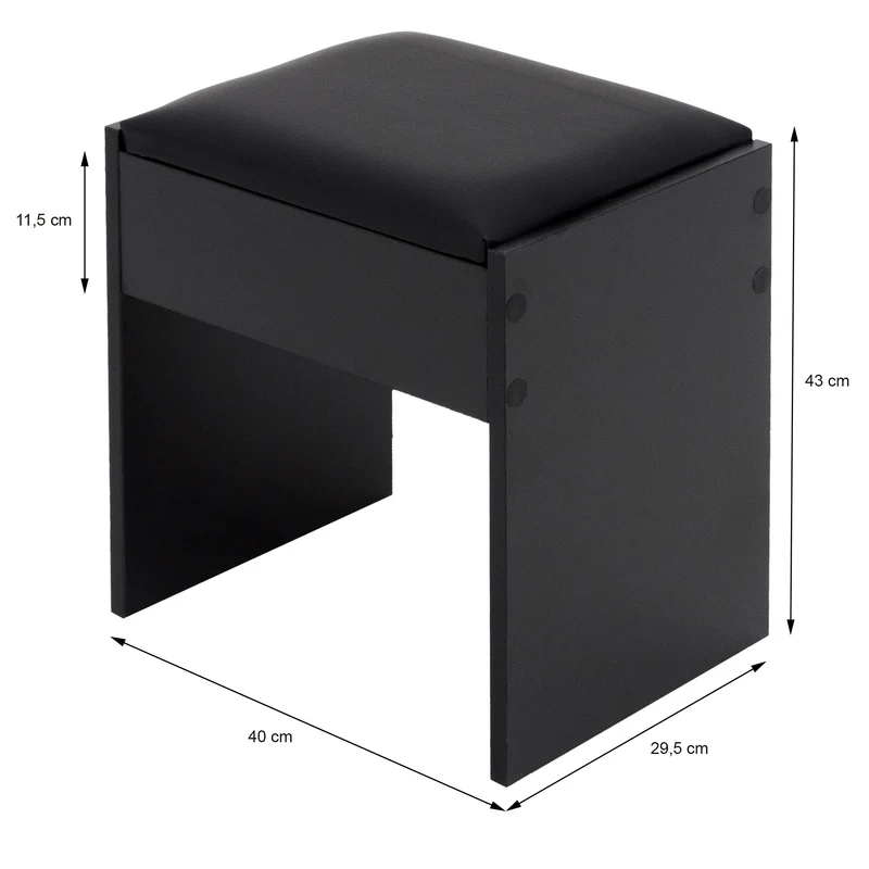 Schminktisch Frisiertisch 108x40x140 cm in Schwarz mit Spiegel, LED Beleuchtung, Schublade & Hocker ML-Design