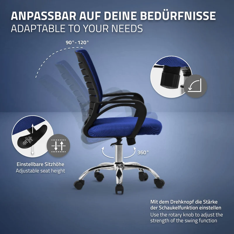 B-Ware Ergonomischer Bürostuhl mit Armlehnen Netzgewebe Blau mit Rollen ML-Design