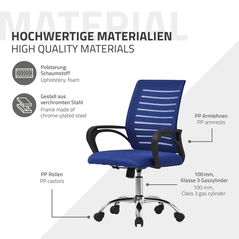 B-Ware Ergonomischer Bürostuhl mit Armlehnen Netzgewebe Blau mit Rollen ML-Design