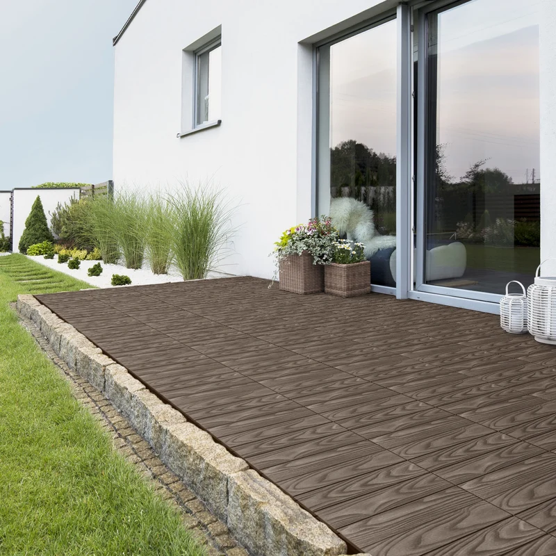 5x WPC Terrassenfliesen 30x30 cm 11er Spar Set für 1m² Dunkelbraun in Holzoptik Bodenbelag mit Drainage & Klicksystem