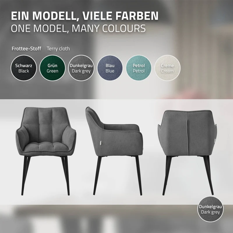 B-Ware Esszimmerstuhl Dunkelgrau aus Frotteestoff mit dickem gepolsterter Sitz ML-Design