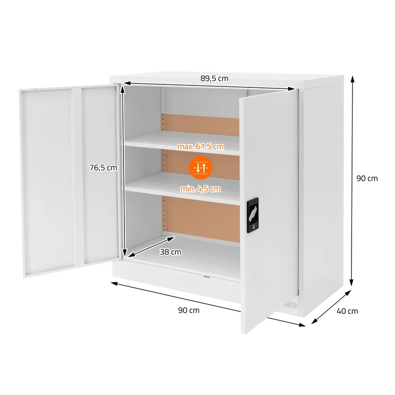 B-Ware Aktenschrank abschließbar 90x40x90 cm Weiß aus Stahl ML-Design