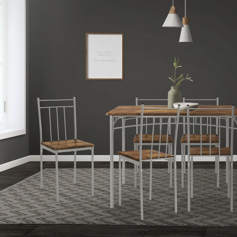 Essgruppe für 4 Personen 5-teilig mit Esstisch und 4 Stühlen Braun aus Holz ML-Design